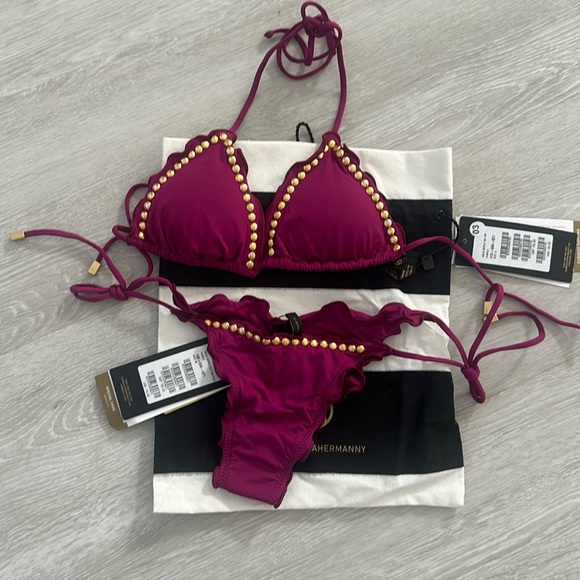 Ripple Tie Side Cheeky Bottom color Plum size M & Ripple TriangleTop Plum size S - Picture 3 of 7